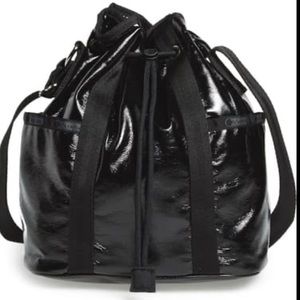NWT Lesportsac shiny black bucket bag